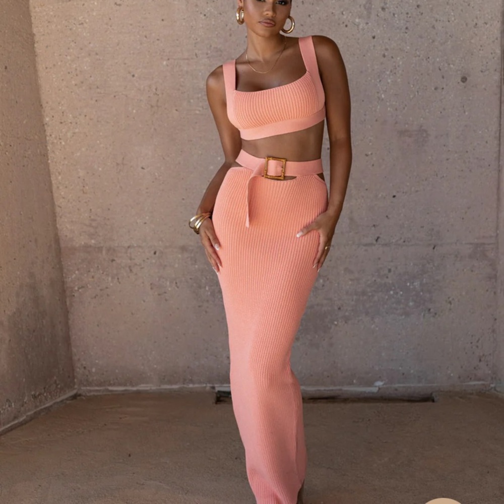 JLUXLABEL PEACH NIKOLE RIBBED SKIRT SET